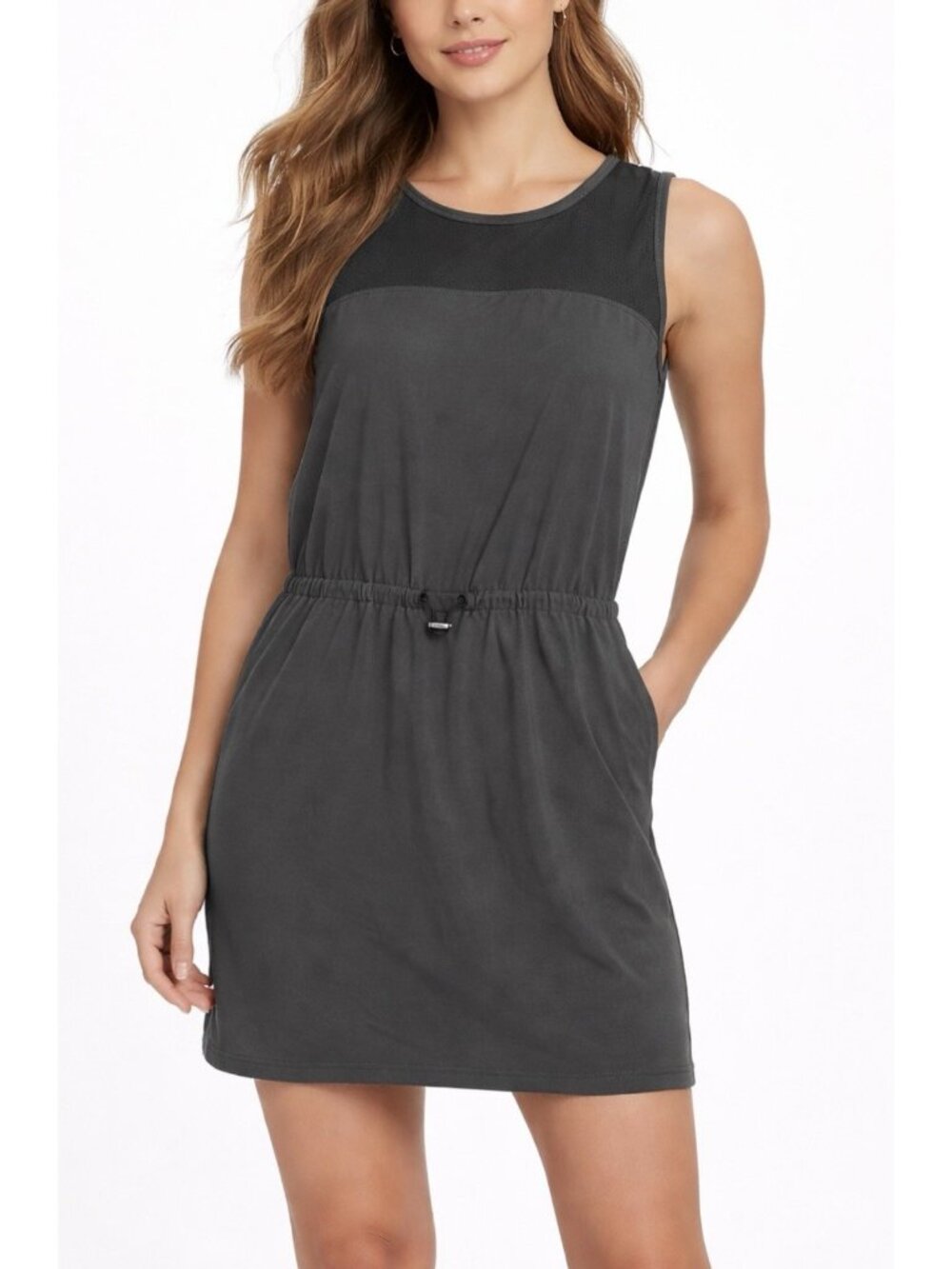 Athleta Athletic Dress Size 10 Dark Grey Sol Featherweight Stretch Mesh Panels